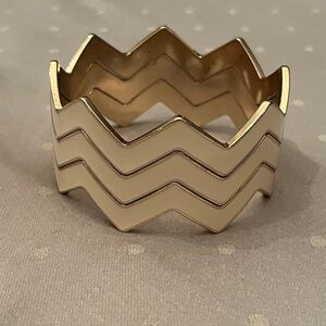 Vintage Stackable Zig-Zag Narrow Gold Edge Ivory Enamel Bracelet (set of 3)